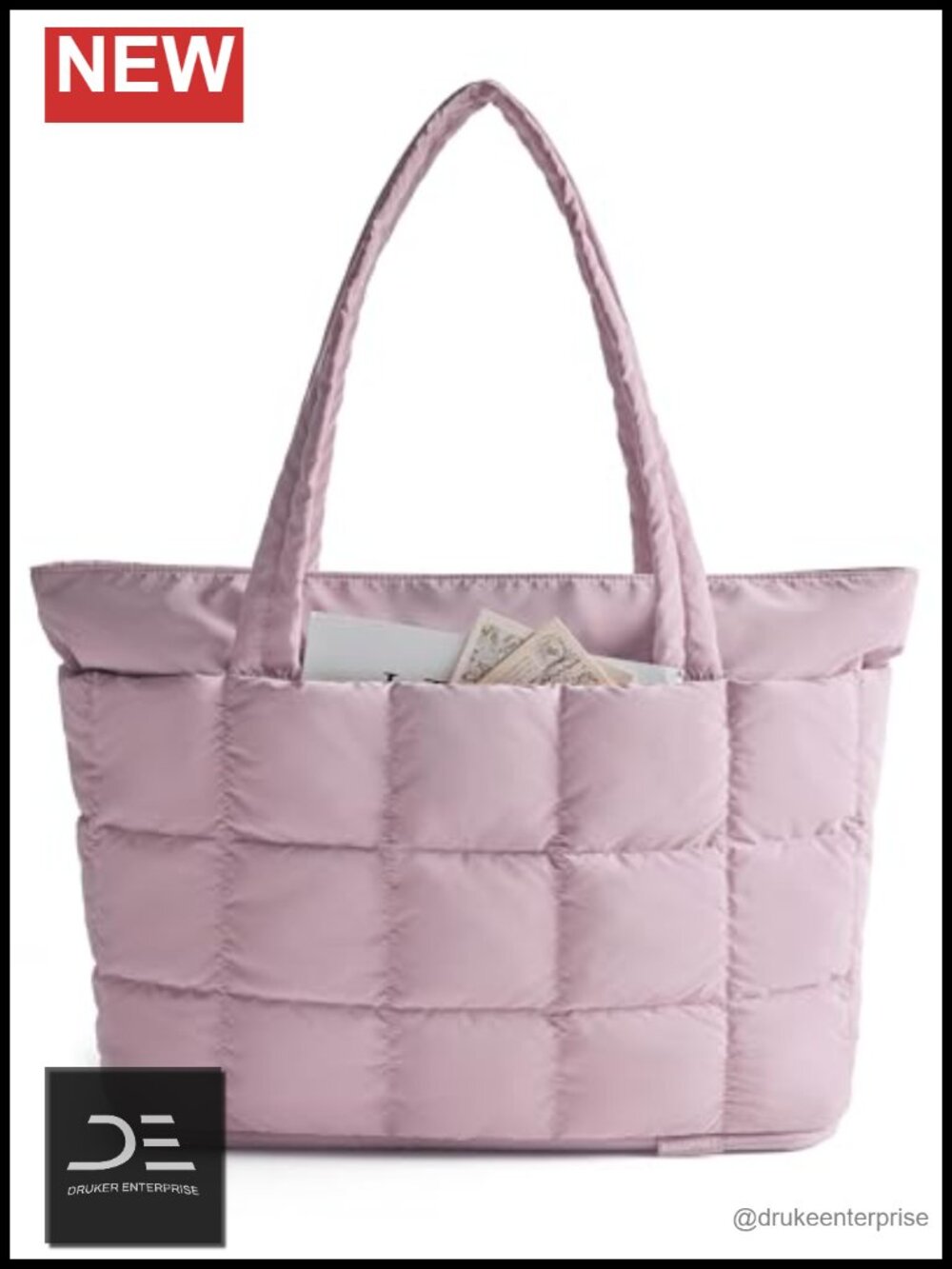 Expandable Puffer Tote Bag, Water-Resistant Work Travel Tote